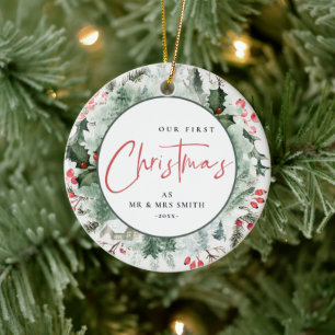 Adorno De Cerámica Nuestra primera Navidad como la señora Winter Wre