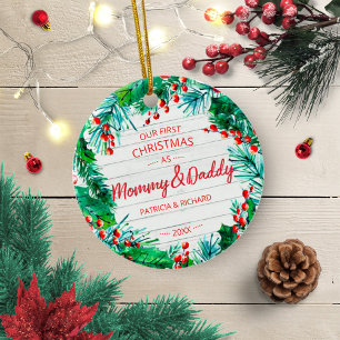 Adorno De Cerámica Nuestra primera Navidad como Mami y Papi Corona Rú