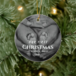 Adorno De Cerámica Nuestra primera Navidad como padres Blanco Negro