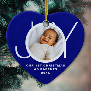 Adorno De Cerámica Nuestra primera Navidad como padres Foto Azul Oscu