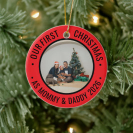 Adorno De Cerámica Nuestra Primera Navidad como Padres Foto Familiar