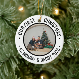 Adorno De Cerámica Nuestra Primera Navidad como Padres Foto Familiar