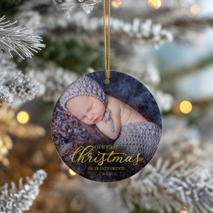 Adorno De Cerámica Nuestra primera Navidad como Relieve metalizado do