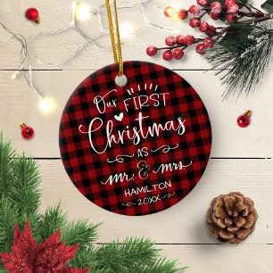 Adorno De Cerámica Nuestra primera Navidad como señores Rustic Farmho