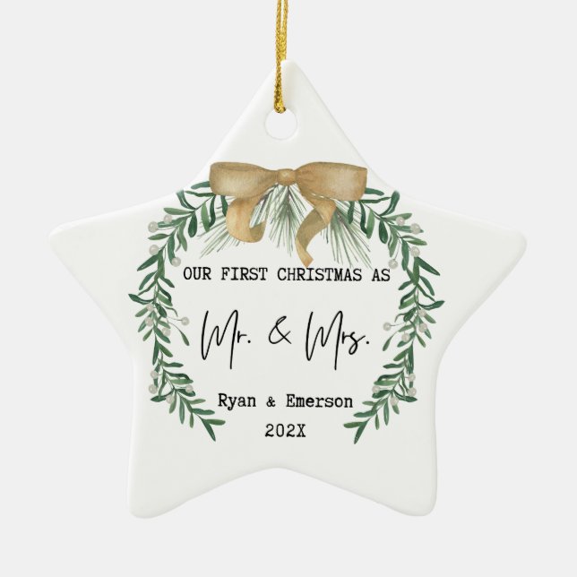 Adorno De Cerámica Nuestra primera Navidad como Sr. y Sra. Holiday Wr (Frente)
