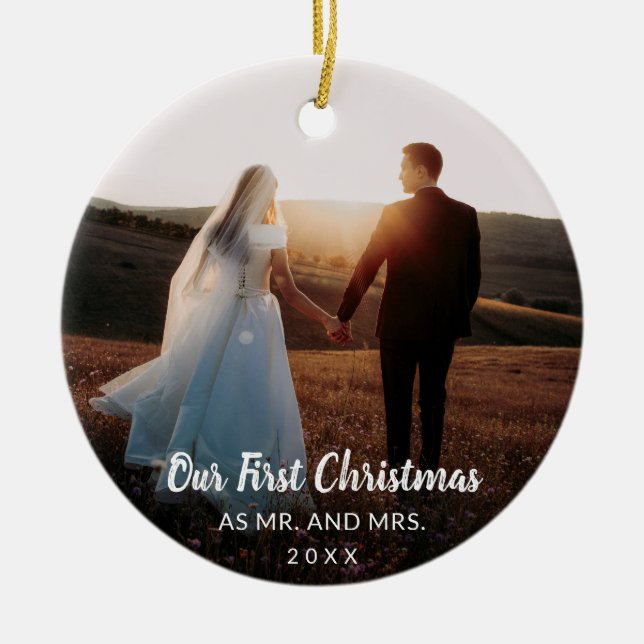 Adorno De Cerámica Nuestra primera Navidad como Sr. y Sra. Newlywoed  (Frente)