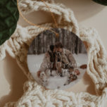 Adorno De Cerámica Nuestra Primera Navidad Como Sr. Y Sra. Ornament<br><div class="desc">Este ornamento recién casado te permite subir tu propia foto especial. Con un hermoso tipo de letra caligráfica   frente serif,  este moderno adorno recién casado es la adición perfecta a tu árbol.</div>