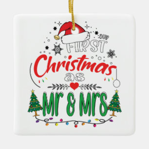 Adorno De Cerámica Nuestra primera Navidad como Sr. y Sra. Pareja Mat