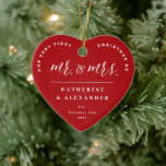 Adorno De Cerámica Nuestra Primera Navidad Como Sr. Y Sra. Photo Boda<br><div class="desc">Diseñado por fat*fa*tin. Fácil de personalizar con su propio texto,  foto o imagen. Para solicitudes de personalizados,  por favor contacte directamente con fat*fa*tin. Se cobran cargos por personalizado. www.zazzle.com/fat_fa_tin www.zazzle.com/color_therapy www.zazzle.com/fatfatin_blue_knot・・・・・・・. www.zazzle.com/fatfatin_red_knot www.zazzle.com/fatfatin_mini_me www.zazzle.com/fatfatin_box</div>