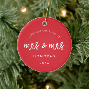 Adorno De Cerámica Nuestra primera Navidad como Sra. y Sra. Red