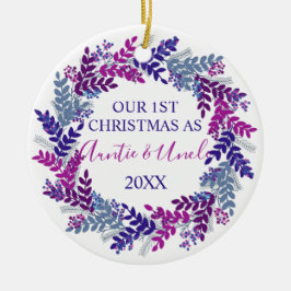 Adorno De Cerámica Nuestra primera Navidad como tía y tío púrpura