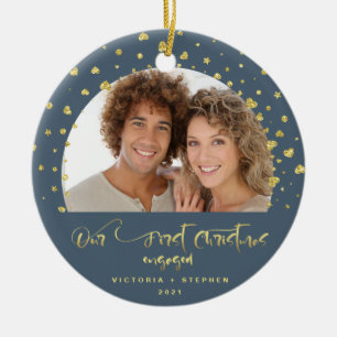 Adorno De Cerámica Nuestra primera Navidad comprometidos Foto Confeti