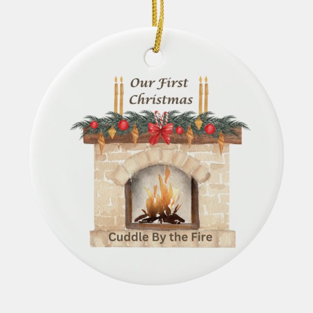 Adorno De Cerámica Nuestra primera Navidad con chimenea en un (Frente)