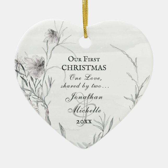Adorno De Cerámica Nuestra primera Navidad, cristiana personalizada (Frente)
