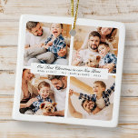 Adorno De Cerámica Nuestra Primera Navidad En Nuestro Nuevo Hogar Mod<br><div class="desc">El diseño está compuesto por una tipografía moderna de moda con fuentes sans serif y serif. Añade fotos personalizados de la familia y del nuevo hogar y año.</div>