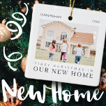 Adorno De Cerámica Nuestra Primera Navidad En Nuestro Nuevo Hogar Mod<br><div class="desc">El diseño está compuesto por una tipografía moderna de moda con fuentes sans serif y serif. Añada una foto personalizado de la familia y el nuevo hogar y año.</div>