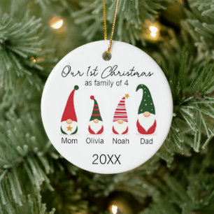 Adorno De Cerámica Nuestra primera Navidad familia de cuatro gnomo Li