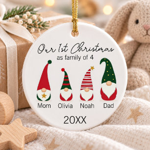 Adorno De Cerámica Nuestra primera Navidad familia de cuatro gnomo Li