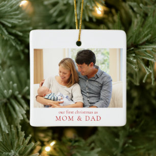 Adorno De Cerámica Nuestra primera Navidad: foto de bebé de mamá y pa