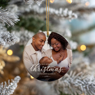 Adorno De Cerámica Nuestra primera Navidad: foto de bebé de mamá y pa