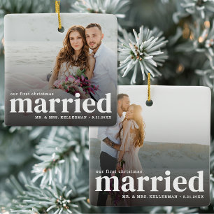 Adorno De Cerámica Nuestra primera Navidad Foto de pareja casada