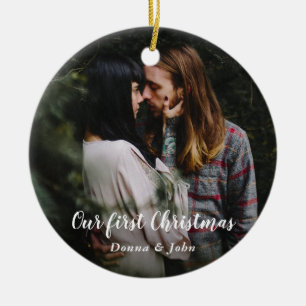 Adorno De Cerámica Nuestra primera Navidad  Foto de pareja de escritu