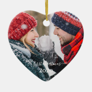Adorno De Cerámica Nuestra primera Navidad, foto de parejas