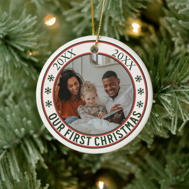 Adorno De Cerámica "Nuestra primera Navidad" Foto de Recién nacido de (Árbol)