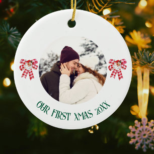 Adorno De Cerámica Nuestra Primera Navidad & Foto, Santa, Personaliza