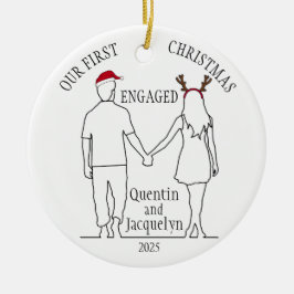 Adorno De Cerámica Nuestra primera navidad involucró a Santa Hat y An