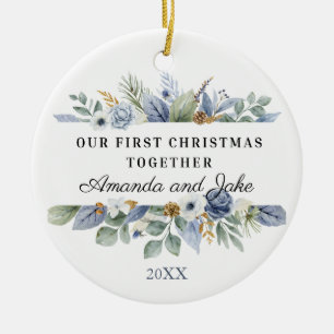 Adorno De Cerámica Nuestra Primera Navidad Juntos Acuarela Verde