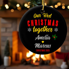 Adorno De Cerámica Nuestra primera Navidad juntos, copos de nieve