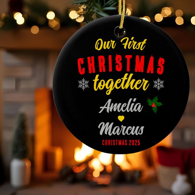 Adorno De Cerámica Nuestra primera Navidad juntos, copos de nieve (Subido por el creador)