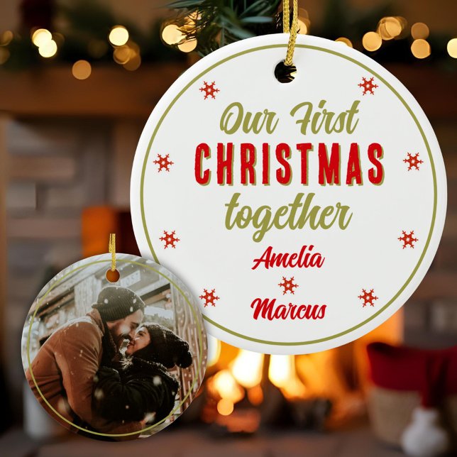 Adorno De Cerámica Nuestra primera Navidad juntos, copos de nieve (Subido por el creador)