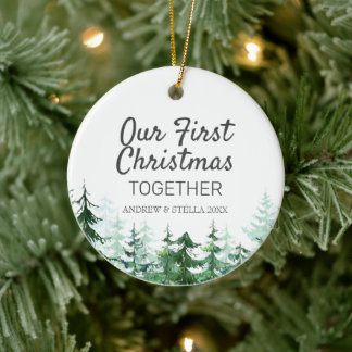 Adorno De Cerámica Nuestra primera Navidad juntos en un árbol de pino