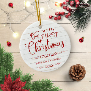 Adorno De Cerámica Nuestra primera Navidad juntos en un campo rústico