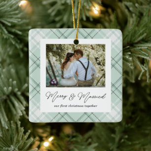 Adorno De Cerámica Nuestra primera Navidad juntos, Feliz y Casado