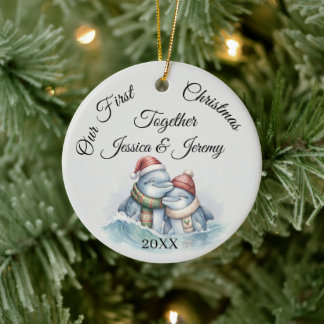 Adorno De Cerámica Nuestra Primera Navidad Juntos Nombre Personalizad