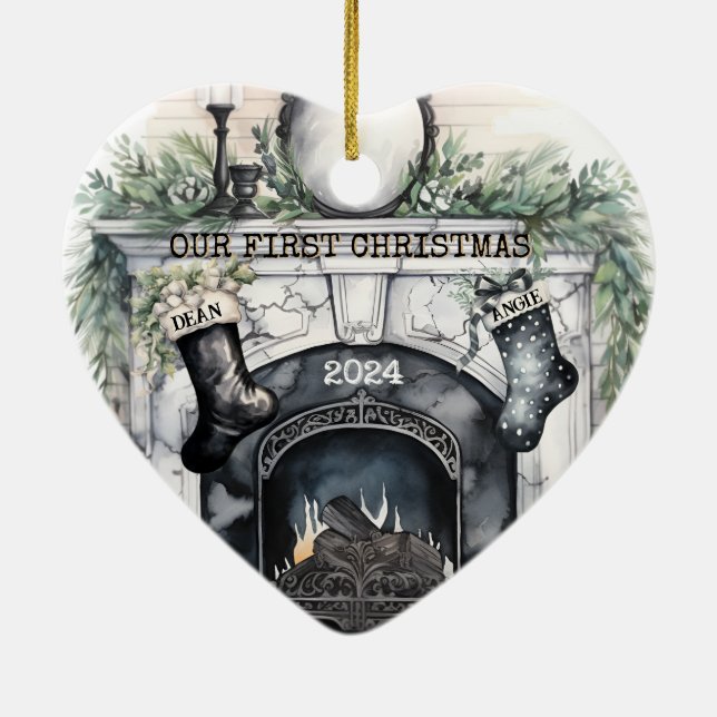 Adorno De Cerámica Nuestra primera Navidad juntos Personalizada (Atrás)
