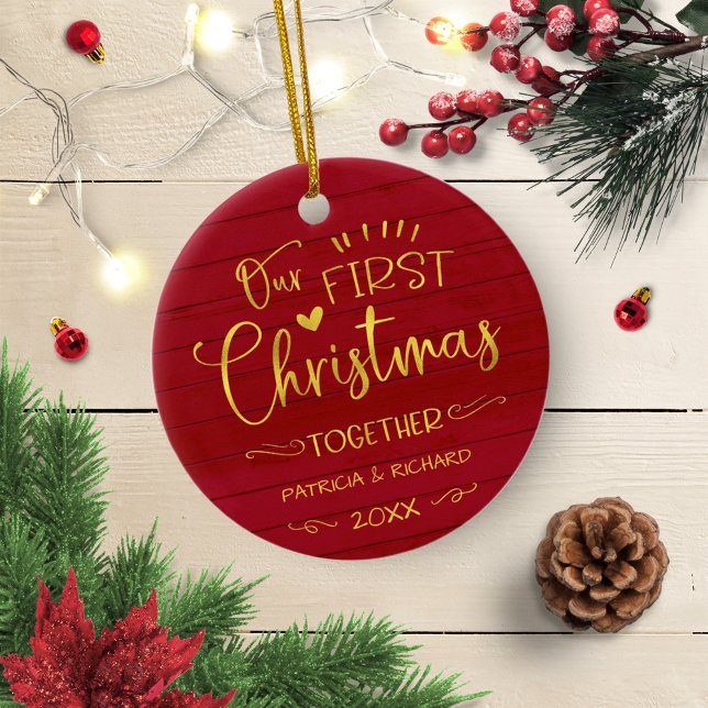 Adorno De Cerámica Nuestra primera Navidad juntos Rustic Farmhouse Re (Subido por el creador)