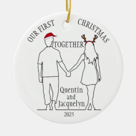 Adorno De Cerámica Nuestra primera Navidad juntos Santa Hat y Antlers