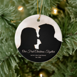 Adorno De Cerámica Nuestra Primera Navidad Juntos Silueta de Pareja
