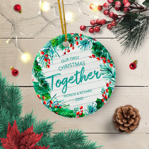 Adorno De Cerámica Nuestra primera Navidad juntos, una pareja de guer