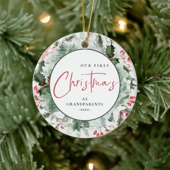 Adorno De Cerámica Nuestra primera Navidad, los abuelos escribieron u (Árbol)