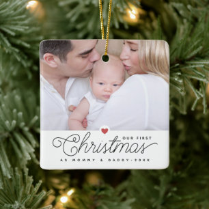 Adorno De Cerámica Nuestra Primera Navidad Mamá y Papá 2 Fotos