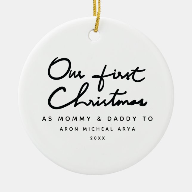 Adorno De Cerámica Nuestra primera Navidad, mamá y papá fotografiados (Frente)