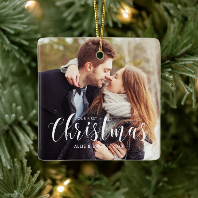 Adorno De Cerámica "Nuestra primera Navidad" Moderna personalizada (Árbol)