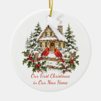 Adorno De Cerámica Nuestra Primera Navidad Nuevo Hogar Cardenal Rojo
