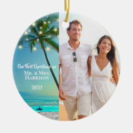 Adorno De Cerámica Nuestra primera Navidad, recién casados 2 Foto tro
