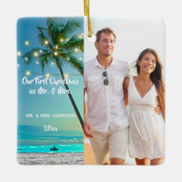 Adorno De Cerámica Nuestra primera Navidad, recién casados 2 Foto tro